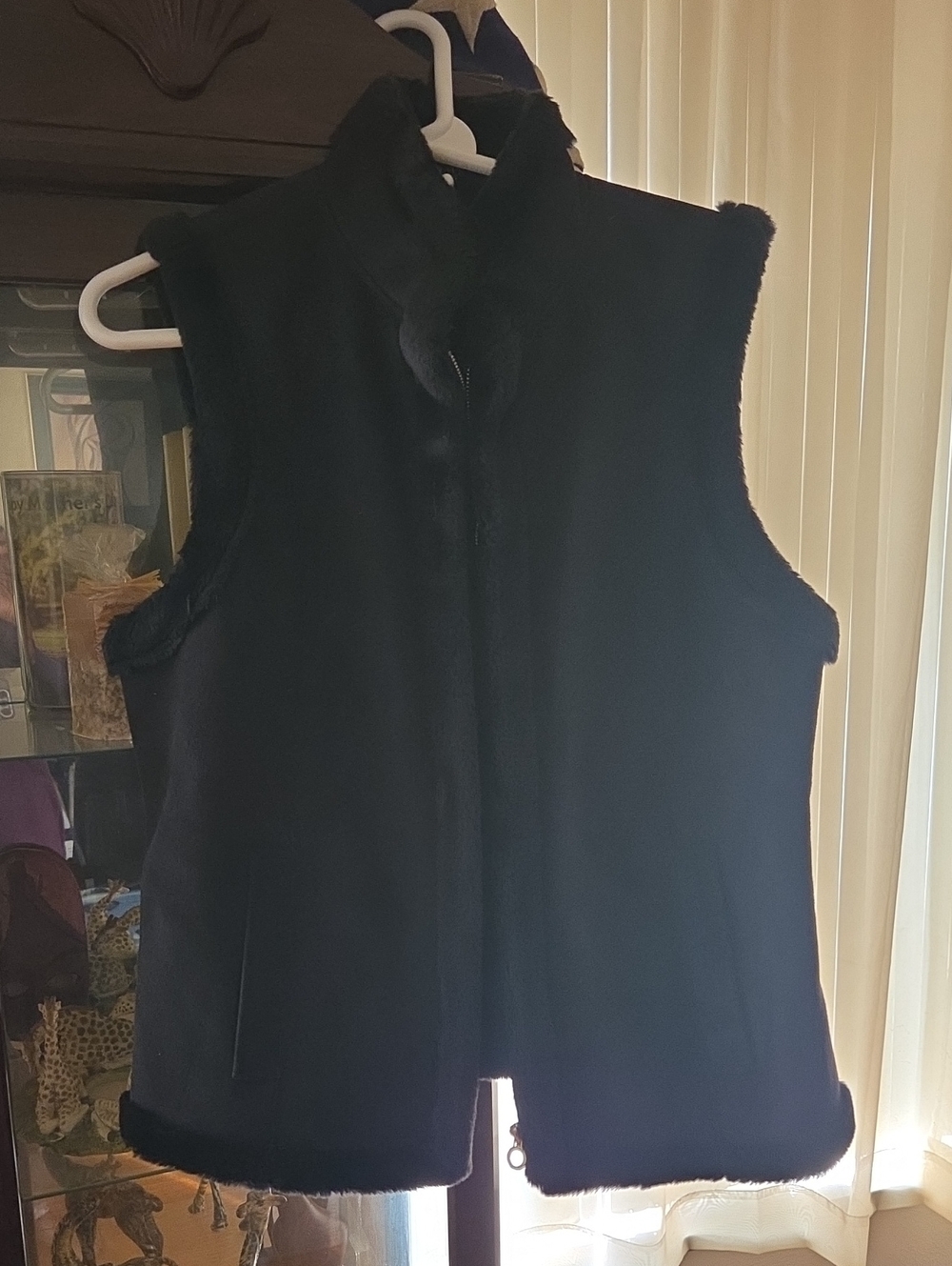 Chaps Black Faux Fur Vest with Logo